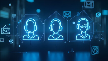 Customer Service Hotline Icons with Digital Interface