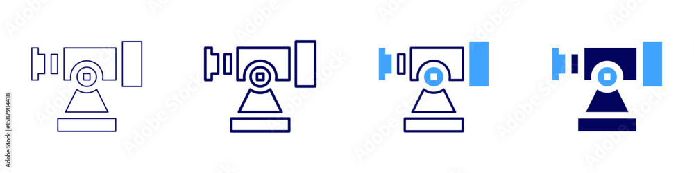 Poster microscope objective icon in 4 different styles. thin line, line, bold line, duotone. duotone style.