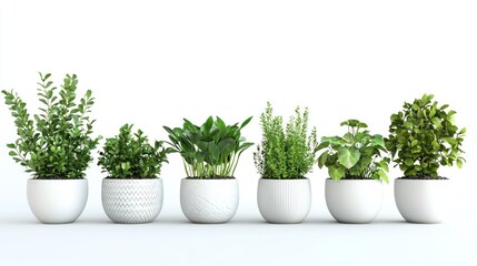 Obraz premium 3d render lineup of indoor plant pots on white background