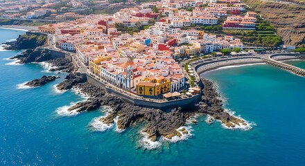 Scenic Aerial View of Garachico Town in Tenerife Canary Islands showcasing its coastal beauty © Dilan
