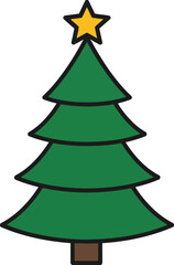 Obraz premium A simple illustration of a green Christmas tree with a yellow star on top and a brown trunk.