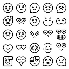 Collection of Diverse Line Art Emojis: Happy, Sad, Angry, and Loving Expressions for Digital Communication.