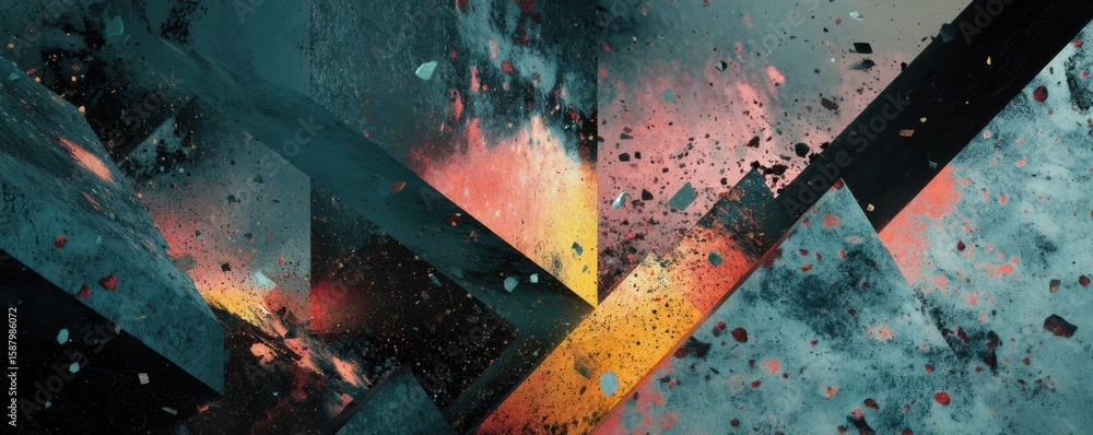 Poster dynamic abstract artwork featuring contrasting geometric shapes with vibrant color compositions