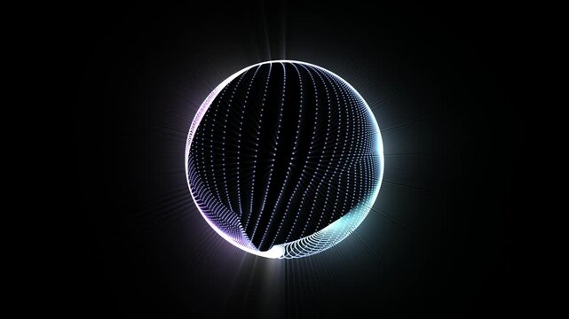 An abstract glowing sphere composed of dots, radiating light in the dark.