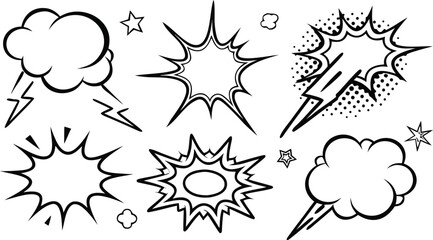 Set of Comic Style Speech Bubbles and Thought Clouds for Graphic Design Projects (Vector Illustration)
