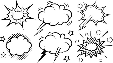 Set of Comic Style Speech Bubbles and Thought Clouds for Graphic Design Projects (Vector Illustration)