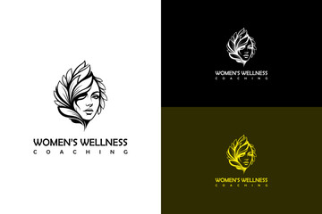 woman's face surrounded by floral petals vector illustration, logo for female therapy, women's support, women empowerment, feminine wellness, women's wellness coaching, and more