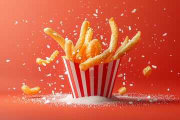 French fries on a red background