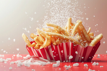 French fries on a red background