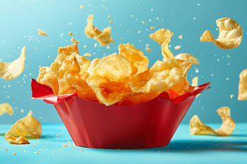 French fries on blue background