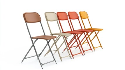 Fototapeta premium 3d render lineup of folding chairs on white background