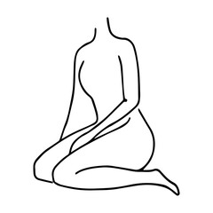 Silhouette of a sitting female body drawn in line art style