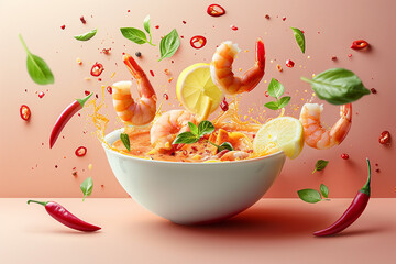 Spicy tom yum soup in a bowl