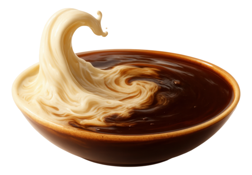 Creamy wave rolling into coffee, blending in slow motion.