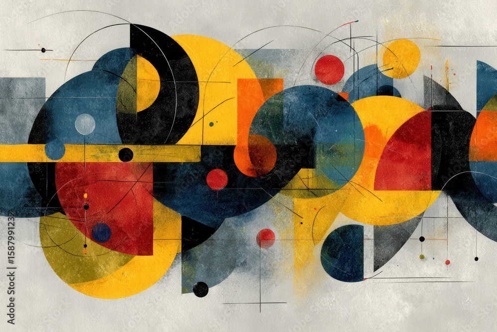 Aufkleber abstract geometric artwork with vibrant circles and intersecting lines in primary colors