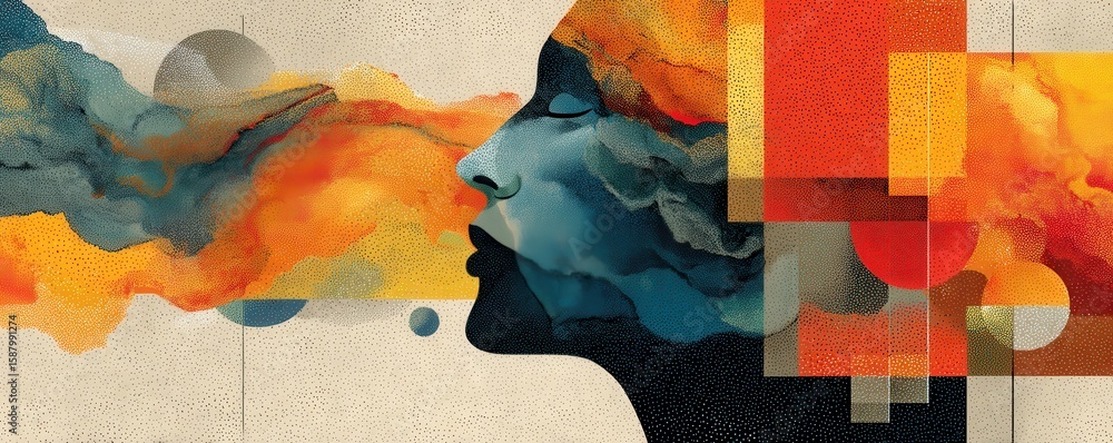 Poster abstract representation of creativity with vibrant colors and dynamic forms
