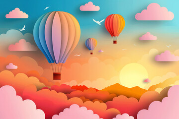 Hot air balloon in sky vector illustration 