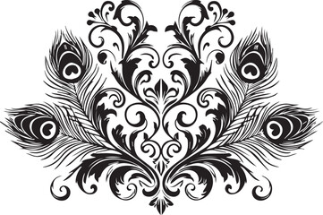 Ornamental flourish divider with stylized peacock feathers and botanical swirls,