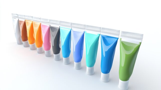 3d render lineup of face masks in tubes on white background