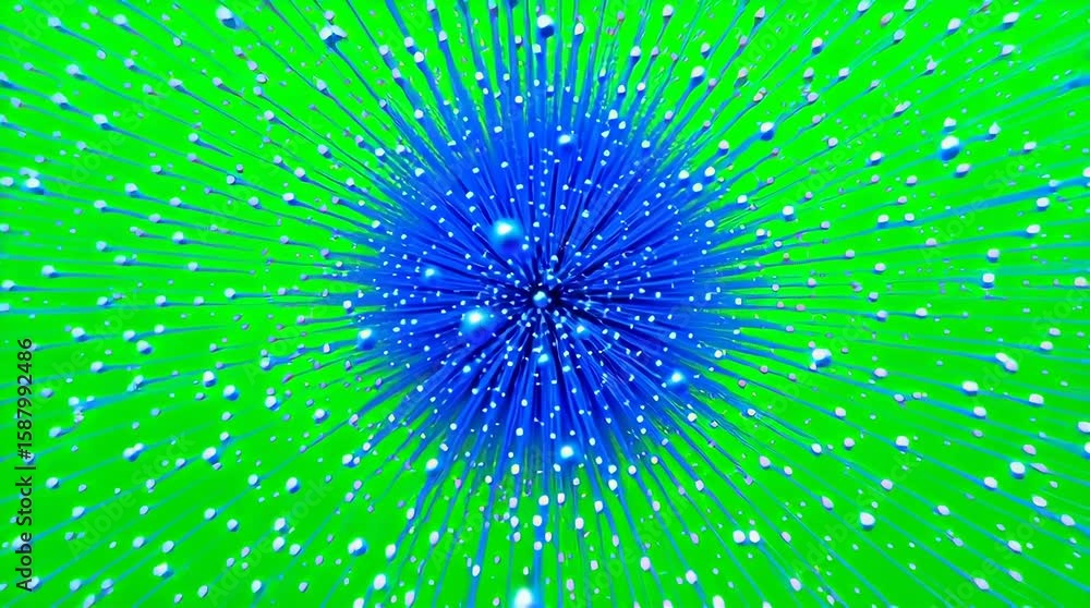 Poster vibrant blue and green abstract explosion creates dynamic visual effect with scattered particles, ev