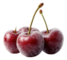 Icy cherries with a frosty gloss and a hint of steam rising.