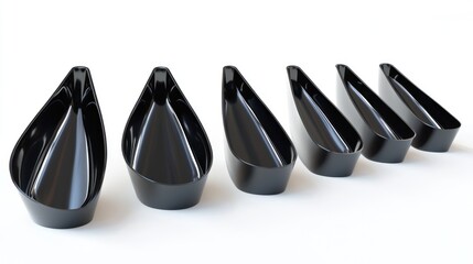 3d render lineup of dustpans on white background