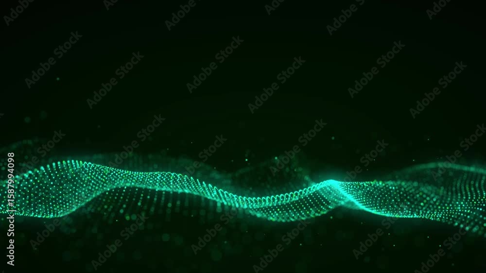 Poster futuristic dynamic green wave. flow digital structure in cyberspace. secure cybersecurity data conne