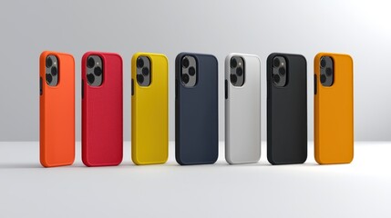 3d render lineup of different smartphone cases on white background