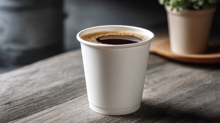 A white paper cup holds an Americano, illustrating a takeaway coffee concept