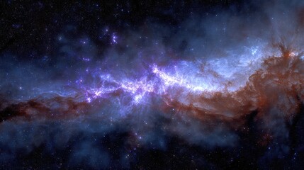 Fototapeta premium A vibrant cosmic nebula glows in deep space, with swirling blue, purple, and reddish clouds illuminated by countless stars