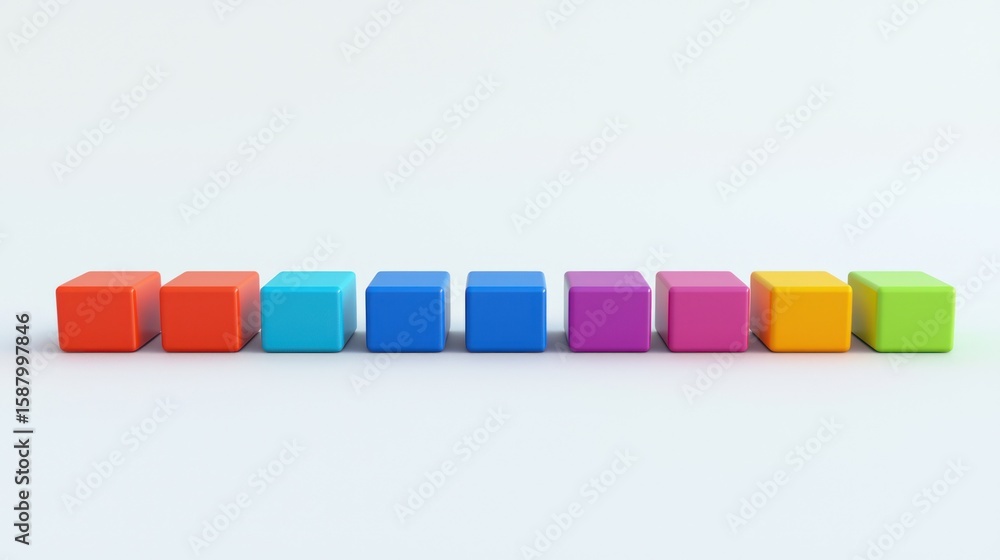 Aufkleber 3d render lineup of colorful toy blocks on white background