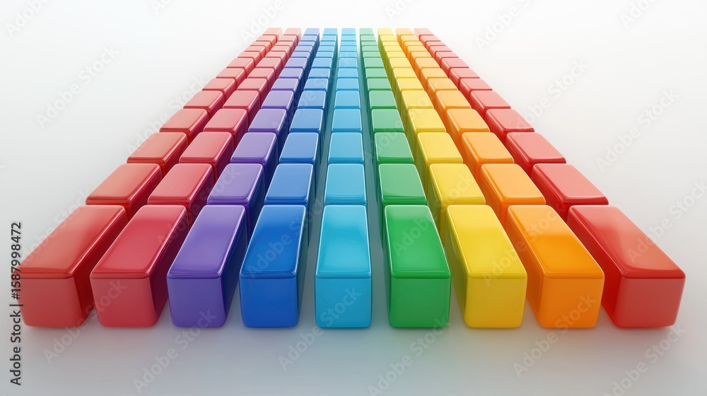 Poster 3d render lineup of colorful alphabet blocks on white background
