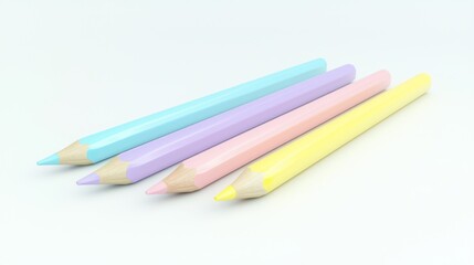 Naklejka premium 3d render lineup of colored pencils on white background