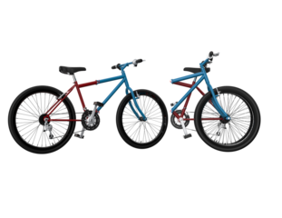 Striking Blue Red Custom Folding Bike: 3D Render of Innovative Urban Mobility Solution. Sleek, Modern Design for Eco-Friendly Commuting and Active City Lifestyle. Isolated Product Shot for Marketing.
