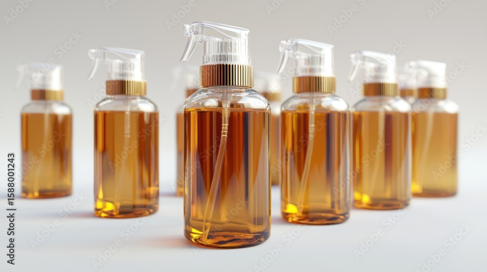 Poster 3d render lineup of bug spray bottles on white background