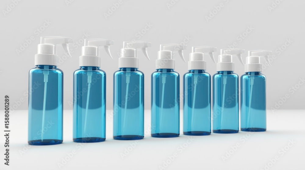Poster 3d render lineup of bug spray bottles on white background