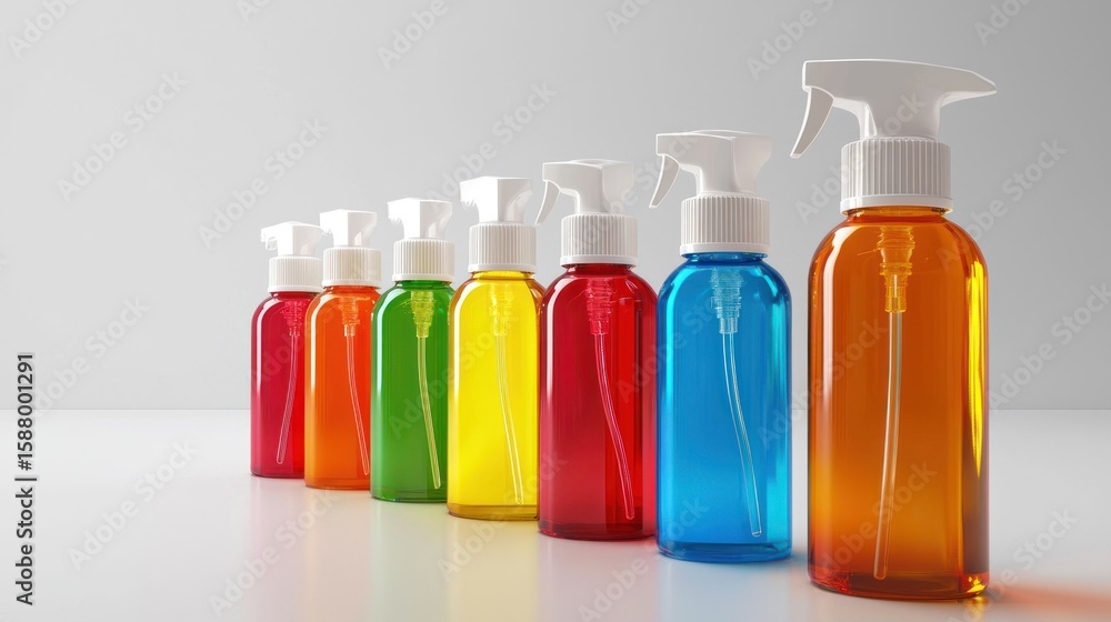 Poster 3d render lineup of bug spray bottles on white background