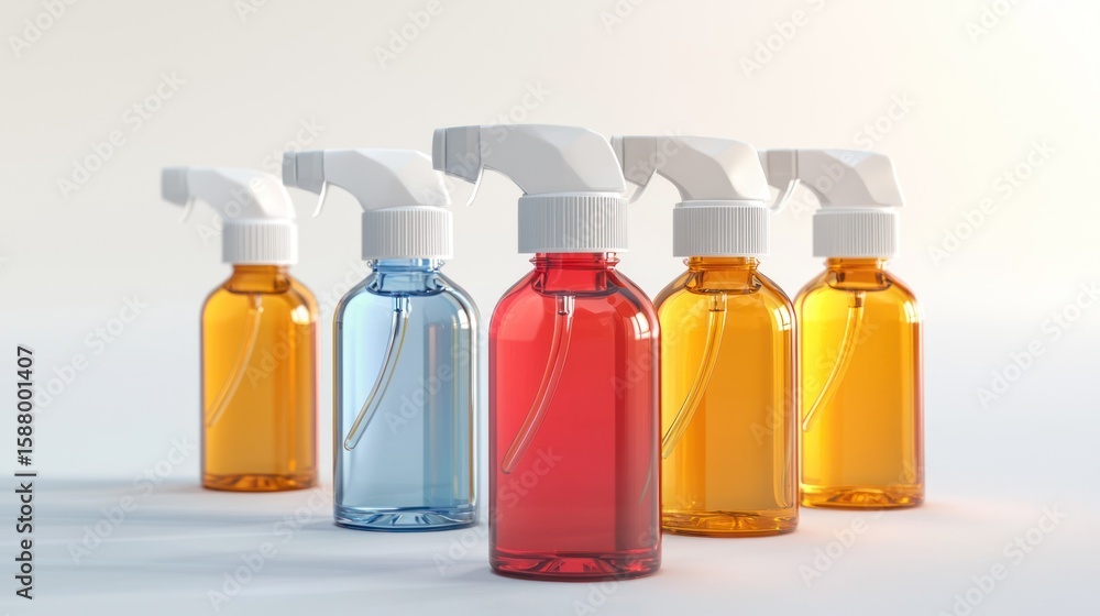 Poster 3d render lineup of bug spray bottles on white background
