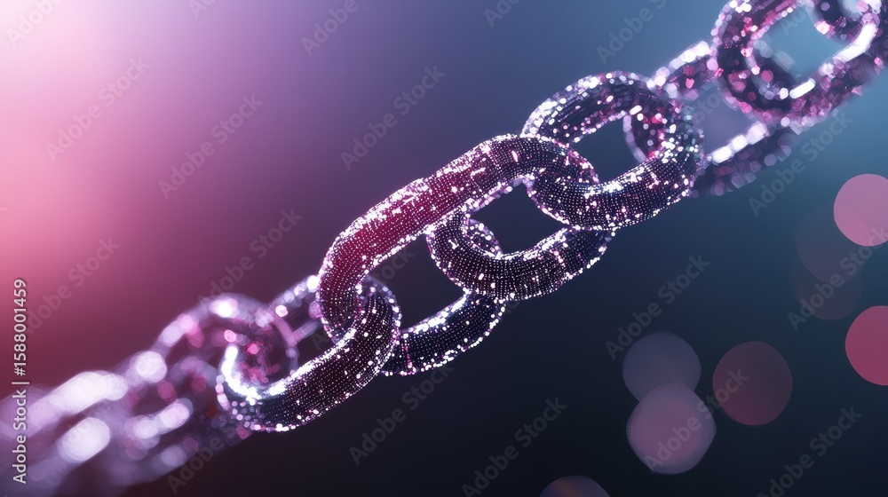 Poster link holographic display of interconnected links forming a secure blockchain system.