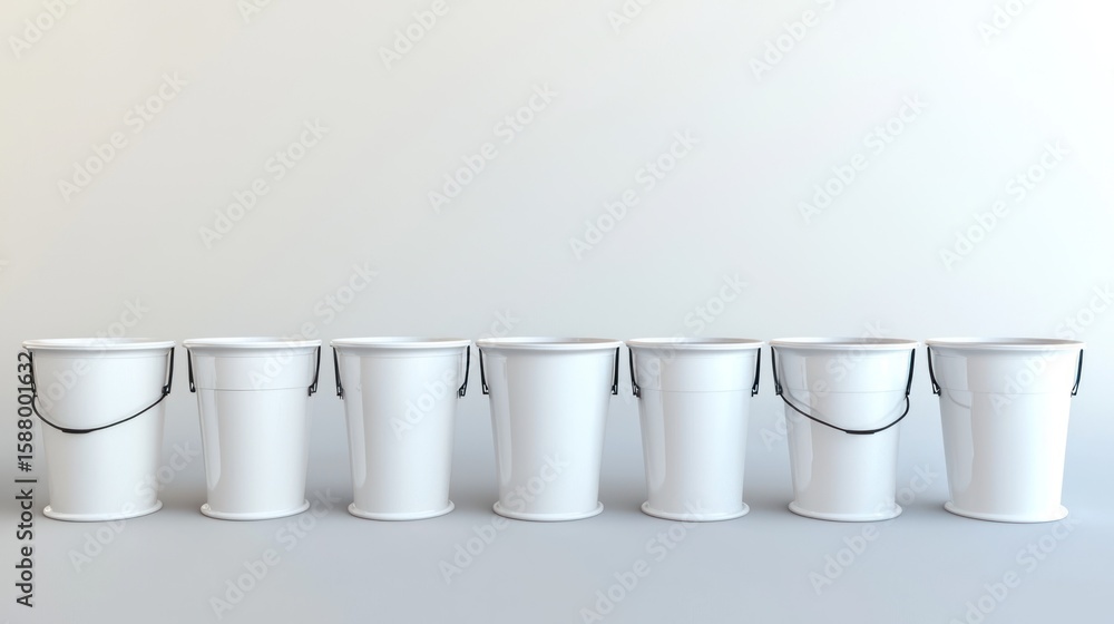 Poster 3d render lineup of bucket sets on white background