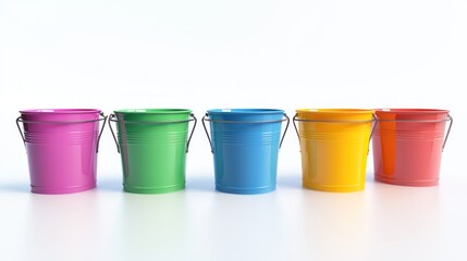 3d render lineup of bucket sets on white background