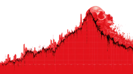 Abstract red wave graph showcasing data trends and fluctuations on a digital background.
