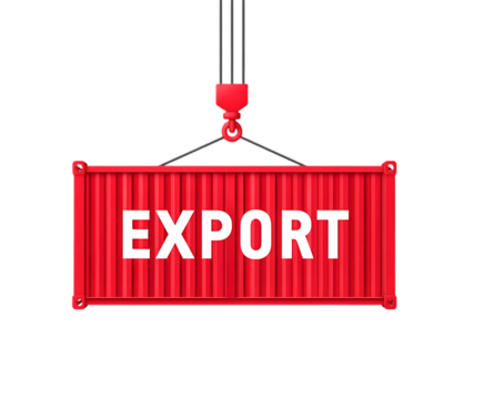 Red Shipping Cargo Container with "EXPORT" Text and Transparent Background