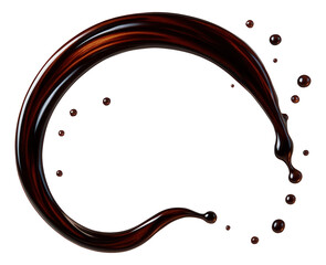 Balsamic reduction arching gracefully through the air in a frozen pour.