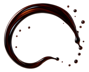 Balsamic reduction arching gracefully through the air in a frozen pour.