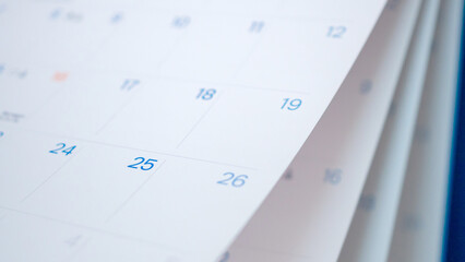 Abstract blur calendar page flipping sheet close up background business schedule planning...
