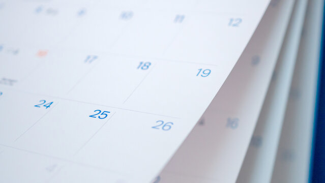 Abstract blur calendar page flipping sheet close up background business schedule planning appointment meeting concept