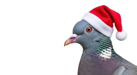 A pigeon wearing a santa hat ready for the holiday season