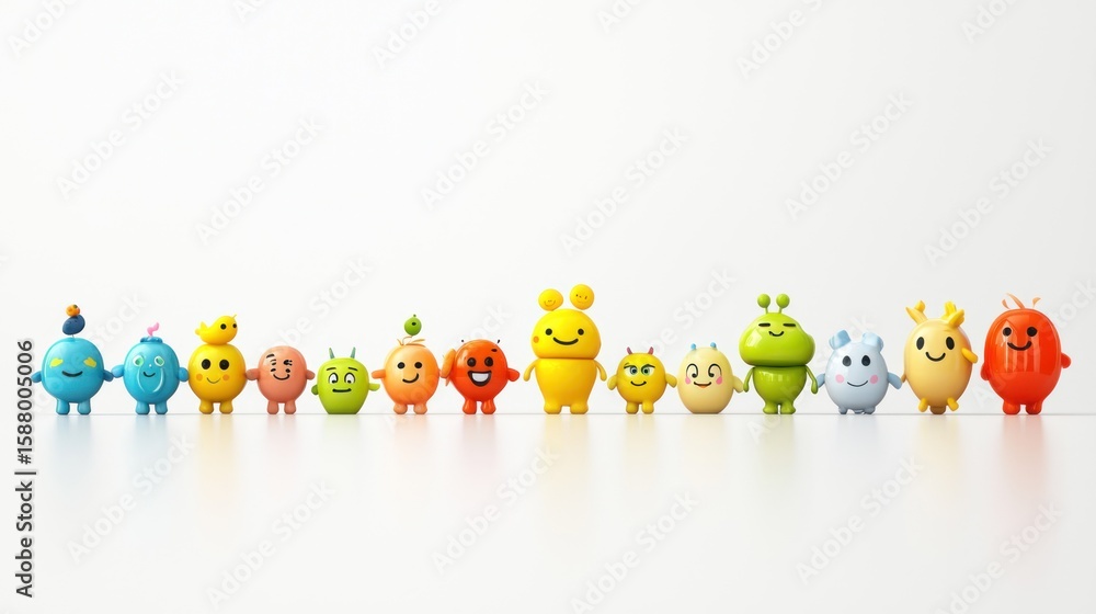 Poster 3d render lineup of 3d emoji characters on white background