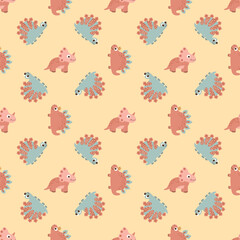 Seamless pattern with cute funny dinosaurs. Design for fabric, textile, wallpaper, packaging